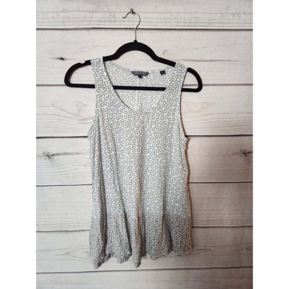 Tommy Hilfiger Womens‎ Blouse White Gray Star Print Sleeveless Scoop Neck M